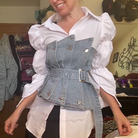 Nwt, Lavishly Paris Women’s Elegantly Casual Puffed Sleeved Button Down Blouse. - Picture 5 of 12